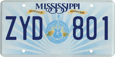 MS license plate ZYD801