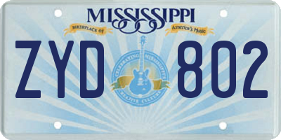 MS license plate ZYD802