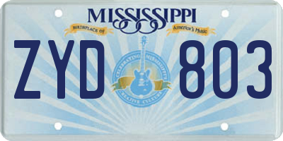 MS license plate ZYD803