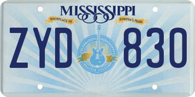 MS license plate ZYD830