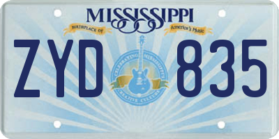 MS license plate ZYD835
