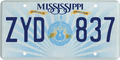 MS license plate ZYD837