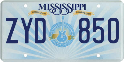 MS license plate ZYD850