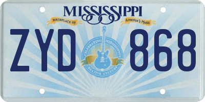 MS license plate ZYD868