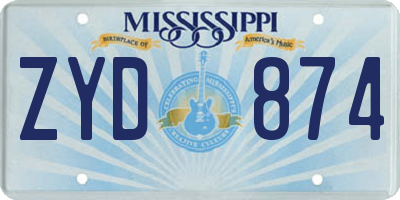 MS license plate ZYD874
