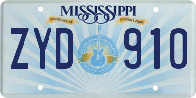 MS license plate ZYD910