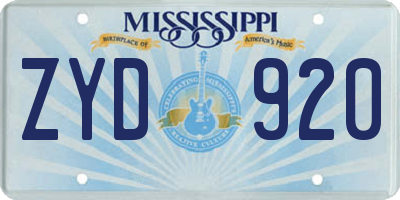 MS license plate ZYD920