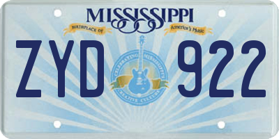 MS license plate ZYD922