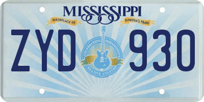 MS license plate ZYD930