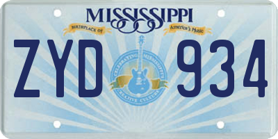 MS license plate ZYD934