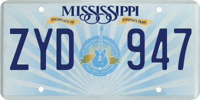 MS license plate ZYD947