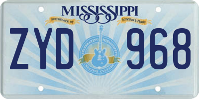 MS license plate ZYD968