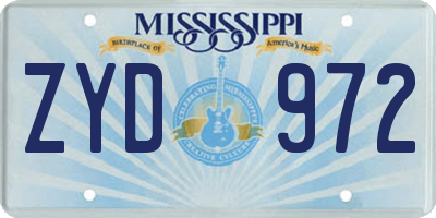 MS license plate ZYD972