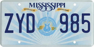 MS license plate ZYD985