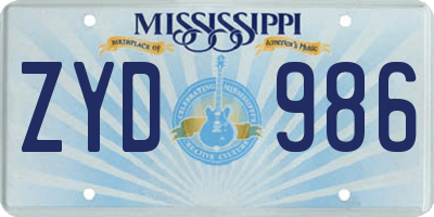 MS license plate ZYD986