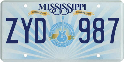 MS license plate ZYD987