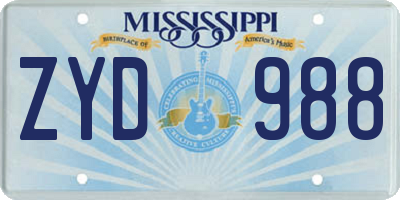 MS license plate ZYD988