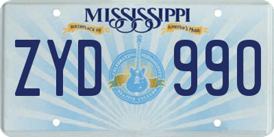 MS license plate ZYD990