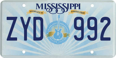 MS license plate ZYD992
