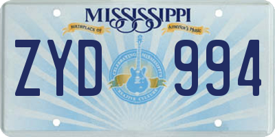 MS license plate ZYD994