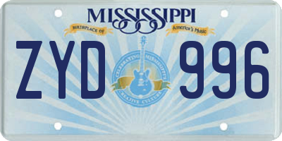MS license plate ZYD996