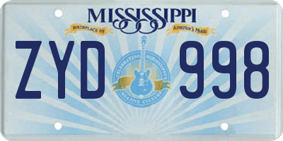 MS license plate ZYD998