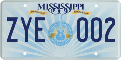 MS license plate ZYE002
