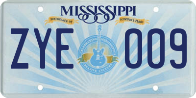 MS license plate ZYE009