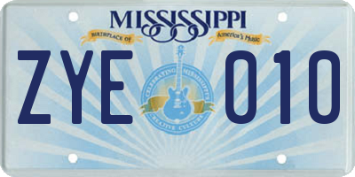MS license plate ZYE010