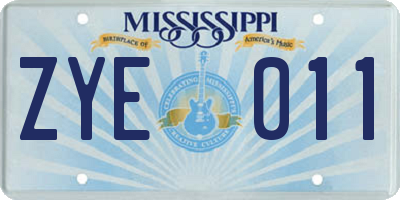 MS license plate ZYE011