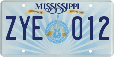 MS license plate ZYE012