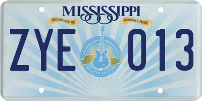 MS license plate ZYE013