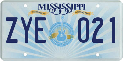 MS license plate ZYE021