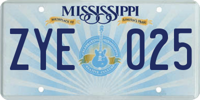 MS license plate ZYE025