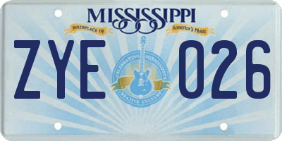 MS license plate ZYE026