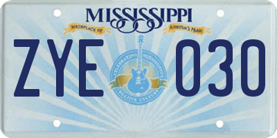 MS license plate ZYE030