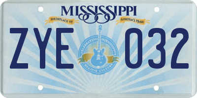 MS license plate ZYE032