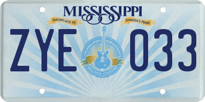 MS license plate ZYE033