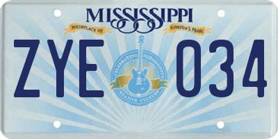 MS license plate ZYE034