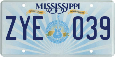MS license plate ZYE039