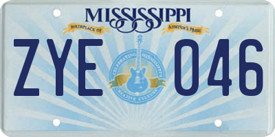 MS license plate ZYE046