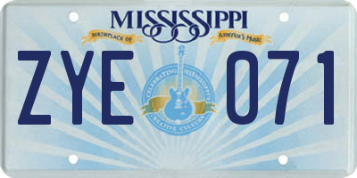MS license plate ZYE071