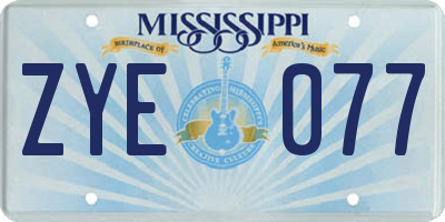 MS license plate ZYE077