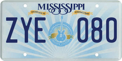 MS license plate ZYE080