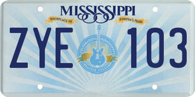 MS license plate ZYE103