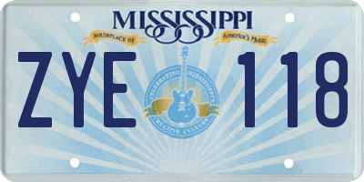 MS license plate ZYE118