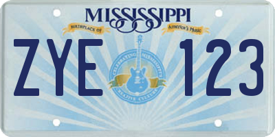MS license plate ZYE123