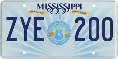 MS license plate ZYE200