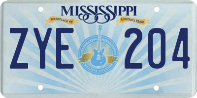 MS license plate ZYE204