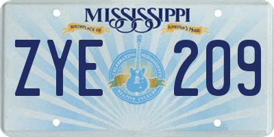 MS license plate ZYE209
